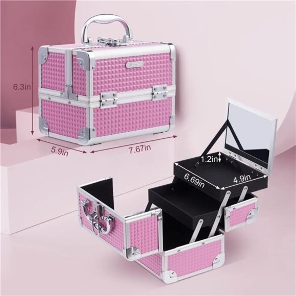 Makeup Train Case Portable Cosmetic Box Jewelry Organizer Lockable with Keys - Picture 5 of 6